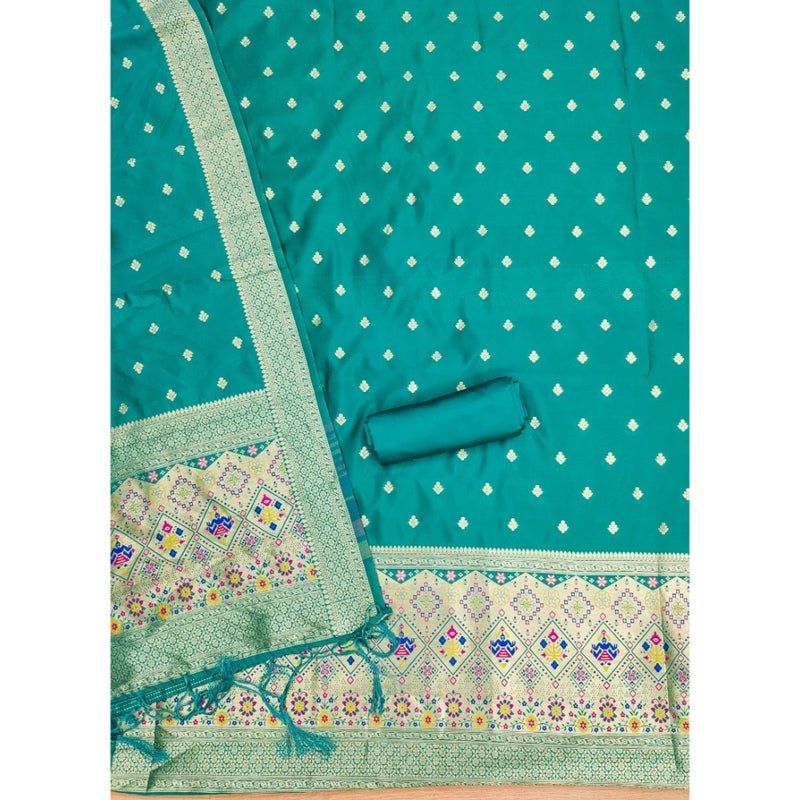Mayawye Women's Banarasi Silk Printed Unstitched Salwar Suit Material With Dupatta (Rama, 3Mtrs)