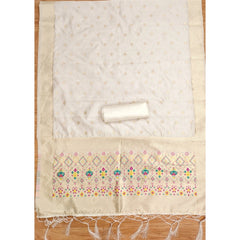 Mayawye Women's Banarasi Silk Printed Unstitched Salwar Suit Material With Dupatta (White, 3Mtrs)