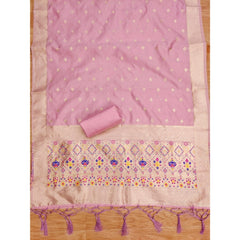 Mayawye Women's Banarasi Silk Printed Unstitched Salwar Suit Material With Dupatta (Light Pink, 3Mtrs)