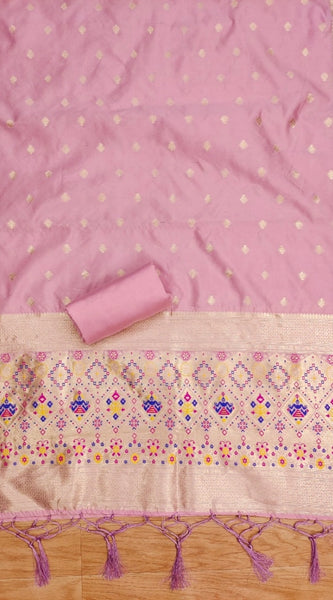 Mayawye Women's Banarasi Silk Printed Unstitched Salwar Suit Material With Dupatta (Light Pink, 3Mtrs)