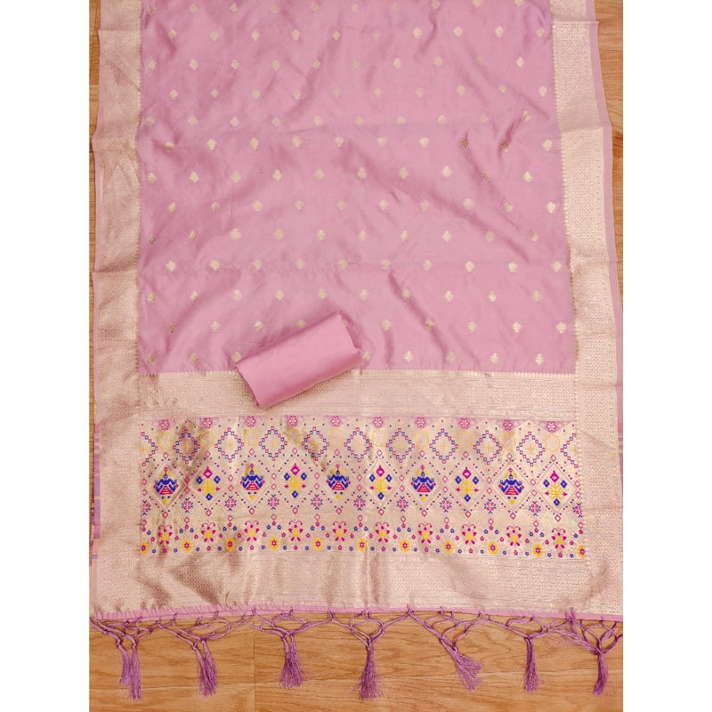 Mayawye Women's Banarasi Silk Printed Unstitched Salwar Suit Material With Dupatta (Light Pink, 3Mtrs)