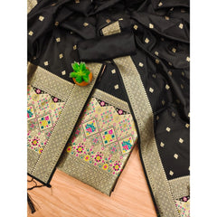 Mayawye Women's Banarasi Silk Printed Unstitched Salwar Suit Material With Dupatta (Black, 3Mtrs)