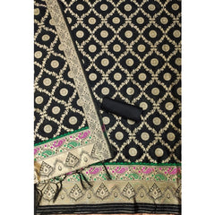 Mayawye Women's Banarasi Silk Printed Unstitched Salwar Suit Material With Dupatta (Black, 3Mtrs)