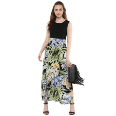 Mayawye Women's Rayon Floral Round Neck Sleeveless Dress (Multicolor)