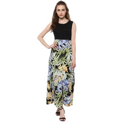 Mayawye Women's Rayon Floral Round Neck Sleeveless Dress (Multicolor)