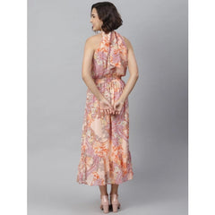 Mayawye Women's Polyester Maxi Halter Neck Sleeveless Dress (Peach)