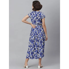 Mayawye Women's Polyester Floral V-Neck Short Sleeve Dress (Purple-White)