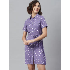 Mayawye Women's Polyester Polka Collar Neck Short Sleeve Dress (Lavender)