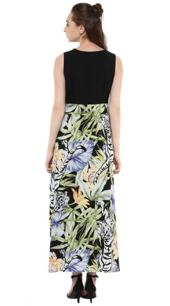 Mayawye Women's Rayon Floral Round Neck Sleeveless Dress (Multicolor)