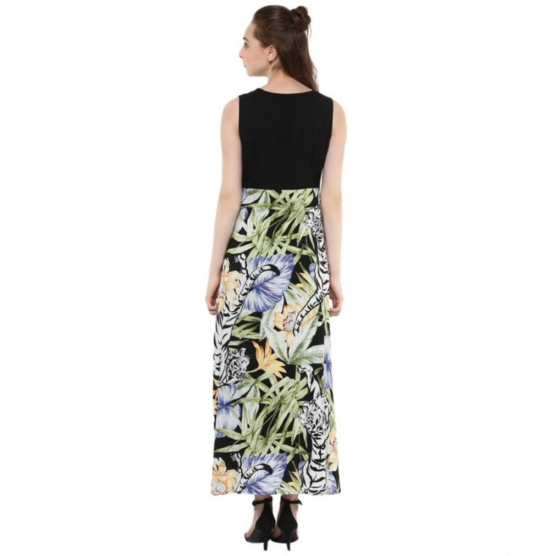 Mayawye Women's Rayon Floral Round Neck Sleeveless Dress (Multicolor)