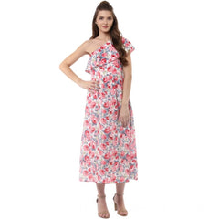 Mayawye Women's Polyester Crepe Floral One Shoulder One Shoulder Dress (Multicolor)