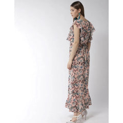 Mayawye Women's Polyester Floral Round Neck Flutter Dress (Multicolor)