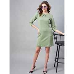 Mayawye Women's Polyester Jacquard Self Design Round Neck 3/4th Sleeves Dress (Olive)