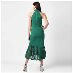 Mayawye Women's Polyester Asymmetrical Close Neck Sleeveless Dress (Green)