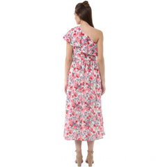 Mayawye Women's Polyester Crepe Floral One Shoulder One Shoulder Dress (Multicolor)