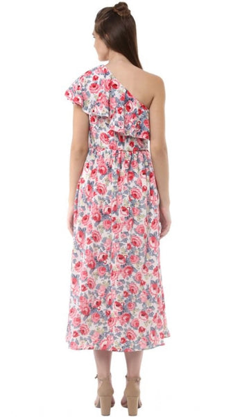 Mayawye Women's Polyester Crepe Floral One Shoulder One Shoulder Dress (Multicolor)
