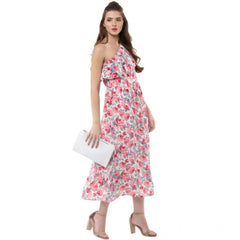 Mayawye Women's Polyester Crepe Floral One Shoulder One Shoulder Dress (Multicolor)