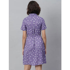 Mayawye Women's Polyester Polka Collar Neck Short Sleeve Dress (Lavender)