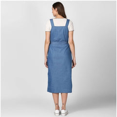 Mayawye Women's Denim Solid Round Neck Sleeveless Dress (Blue)
