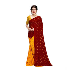 Mayawye Women's Georgette Printed Saree With Unstitched Blouse 5.5Mtr (Red)
