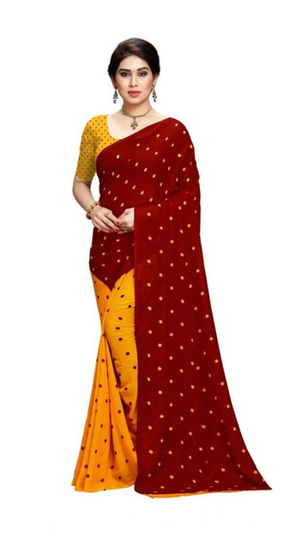 Mayawye Women's Georgette Printed Saree With Unstitched Blouse 5.5Mtr (Red)
