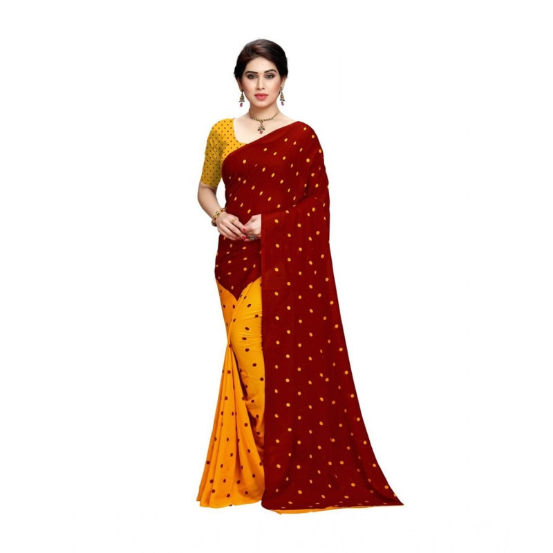 Mayawye Women's Georgette Printed Saree With Unstitched Blouse 5.5Mtr (Red)