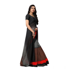 Mayawye Women's Georgette Printed Saree With Unstitched Blouse 5.5Mtr (Black)