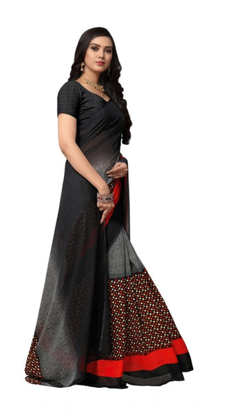 Mayawye Women's Georgette Printed Saree With Unstitched Blouse 5.5Mtr (Black)