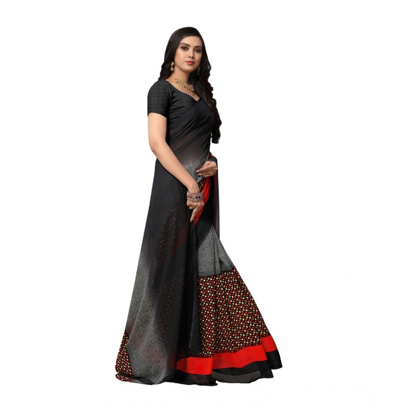Mayawye Women's Georgette Printed Saree With Unstitched Blouse 5.5Mtr (Black)