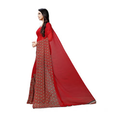 Mayawye Women's Georgette Printed Saree With Unstitched Blouse 5.5Mtr (Red)