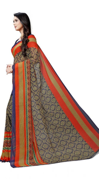 Mayawye Women's Georgette Printed Saree With Unstitched Blouse 5.5Mtr (Blue)