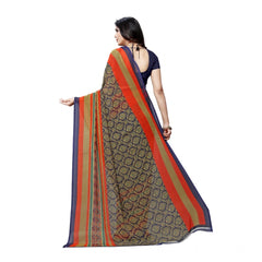 Mayawye Women's Georgette Printed Saree With Unstitched Blouse 5.5Mtr (Blue)