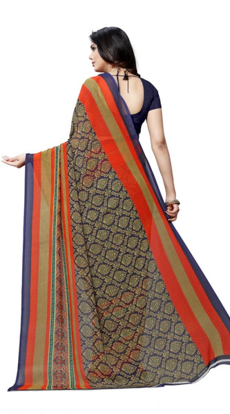 Mayawye Women's Georgette Printed Saree With Unstitched Blouse 5.5Mtr (Blue)