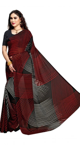 Mayawye Women's Georgette Printed Saree With Unstitched Blouse 5.5Mtr (Black)