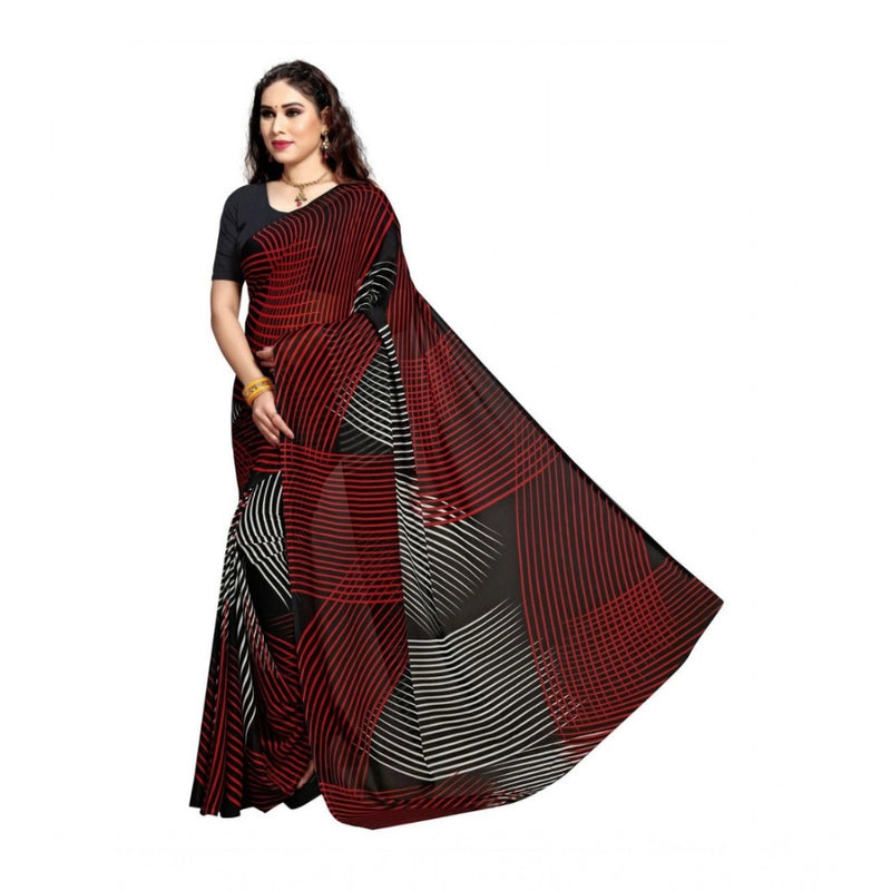 Mayawye Women's Georgette Printed Saree With Unstitched Blouse 5.5Mtr (Black)