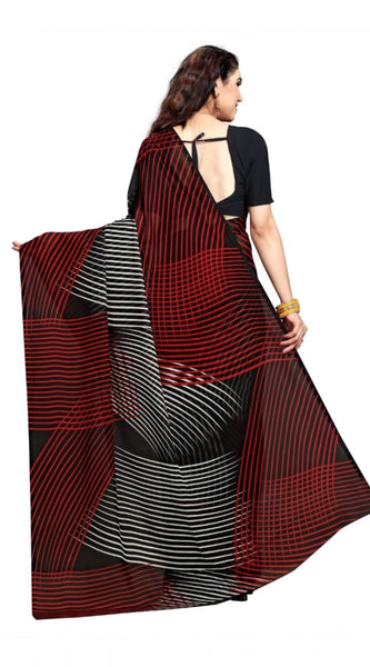 Mayawye Women's Georgette Printed Saree With Unstitched Blouse 5.5Mtr (Black)