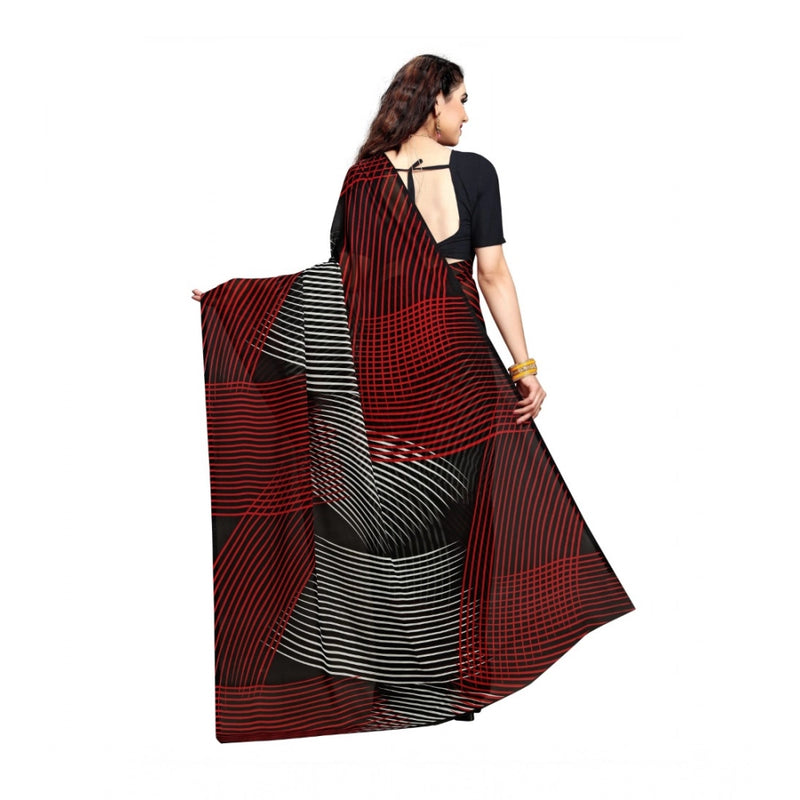Mayawye Women's Georgette Printed Saree With Unstitched Blouse 5.5Mtr (Black)