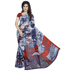 Mayawye Women's Faux Georgette Printed Saree With Unstitched Blouse 5.5Mtr (Black)