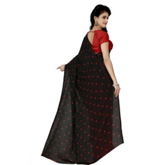 Mayawye Women's Faux Georgette Printed Saree With Unstitched Blouse 5.5Mtr (Red black)