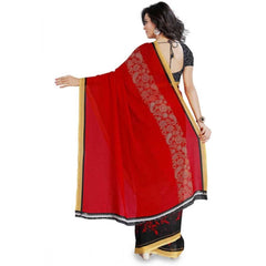 Mayawye Women's Faux Georgette Printed Saree With Unstitched Blouse 5.5Mtr (Red)