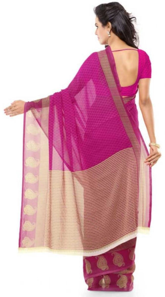 Mayawye Women's Faux Georgette Printed Saree With Unstitched Blouse 5.5Mtr (Pink)