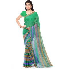 Mayawye Women's Faux Georgette Printed Saree With Unstitched Blouse 5.5Mtr (Green)