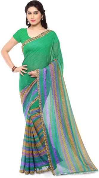 Mayawye Women's Faux Georgette Printed Saree With Unstitched Blouse 5.5Mtr (Green)
