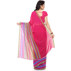 Mayawye Women's Faux Georgette Printed Saree With Unstitched Blouse 5.5Mtr (Pink)