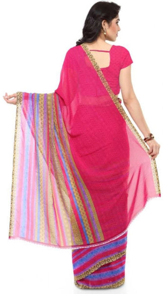 Mayawye Women's Faux Georgette Printed Saree With Unstitched Blouse 5.5Mtr (Pink)