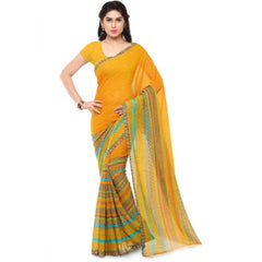 Mayawye Women's Faux Georgette Printed Saree With Unstitched Blouse 5.5Mtr (Yellow)