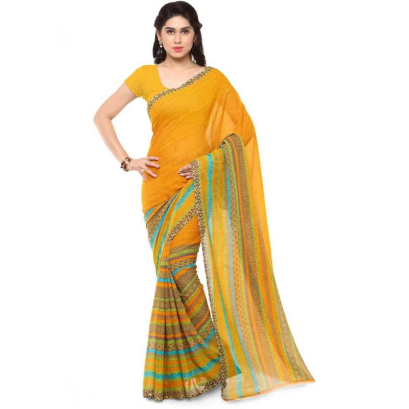 Mayawye Women's Faux Georgette Printed Saree With Unstitched Blouse 5.5Mtr (Yellow)