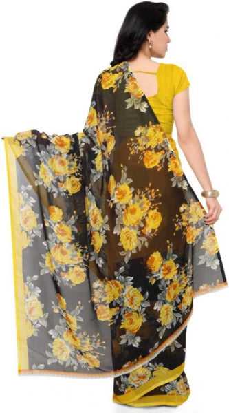 Mayawye Women's Faux Georgette Printed Saree With Unstitched Blouse 5.5Mtr (Yellow)