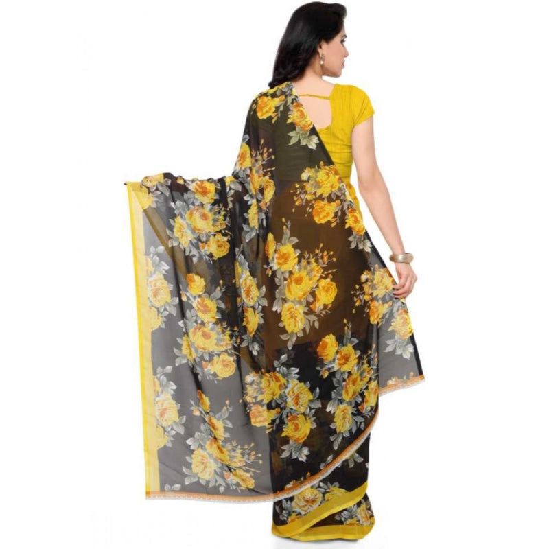 Mayawye Women's Faux Georgette Printed Saree With Unstitched Blouse 5.5Mtr (Yellow)