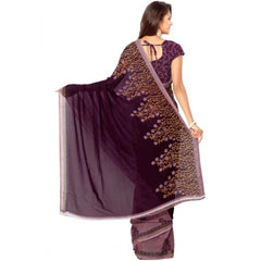 Mayawye Women's Faux Georgette Printed Saree With Unstitched Blouse 5.5Mtr (Wine)